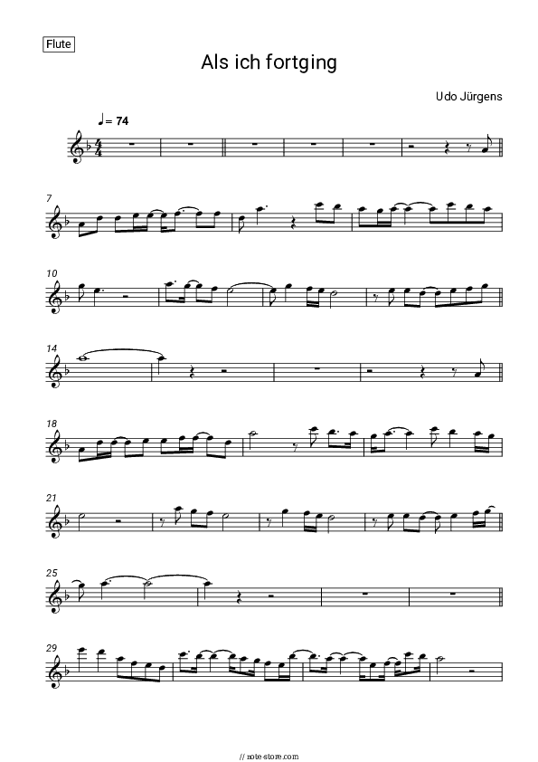 Als ich fortging - Udo Jürgens Flute Sheet Music - Flute