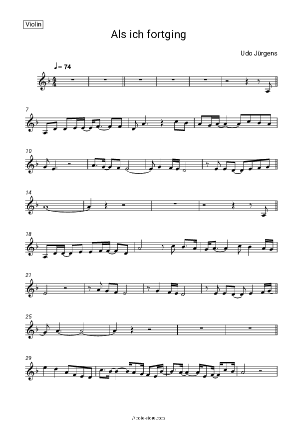 Als ich fortging - Udo Jürgens Violin Sheet Music - Violin
