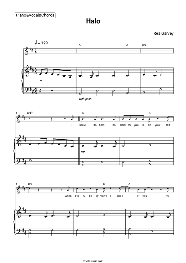 Halo - Rea Garvey Piano Sheet Music with the Vocal and Chords - Piano&Vocal&Chords