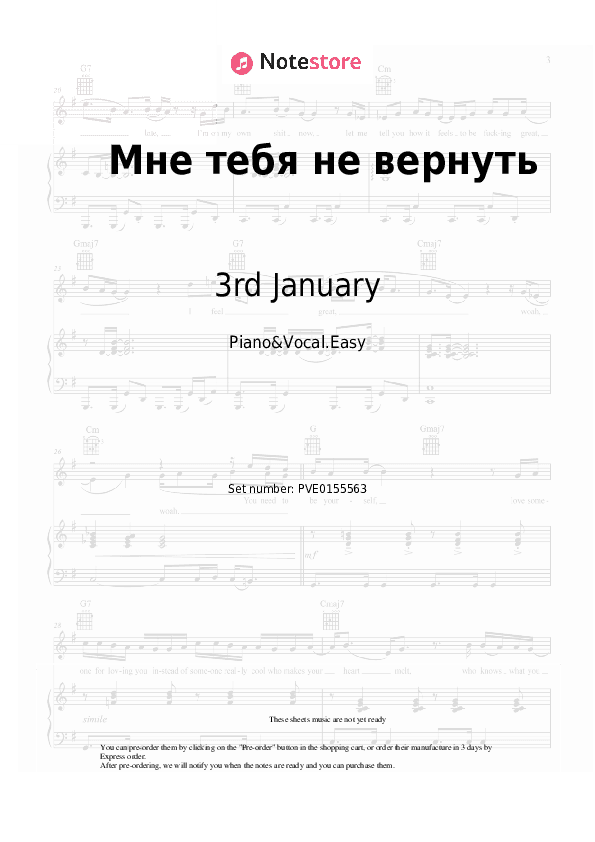Мне тебя не вернуть - 3rd January Piano Sheet Music Easy and Vocal - Piano&Vocal.Easy