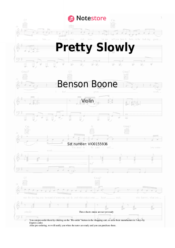 Pretty Slowly - Benson Boone Violin Sheet Music - Violin
