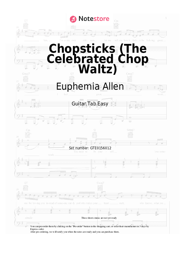 Chopsticks (The Celebrated Chop Waltz) - Euphemia Allen Tabs Easy - Guitar.Tab.Easy