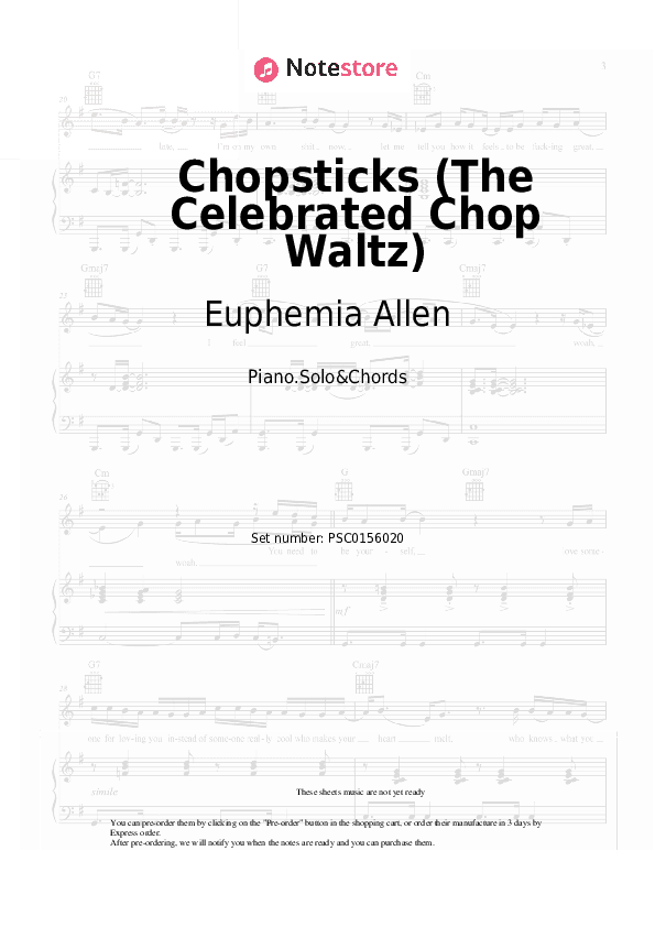 Chopsticks (The Celebrated Chop Waltz) - Euphemia Allen Piano Sheet Music and Chords - Piano.Solo&Chords