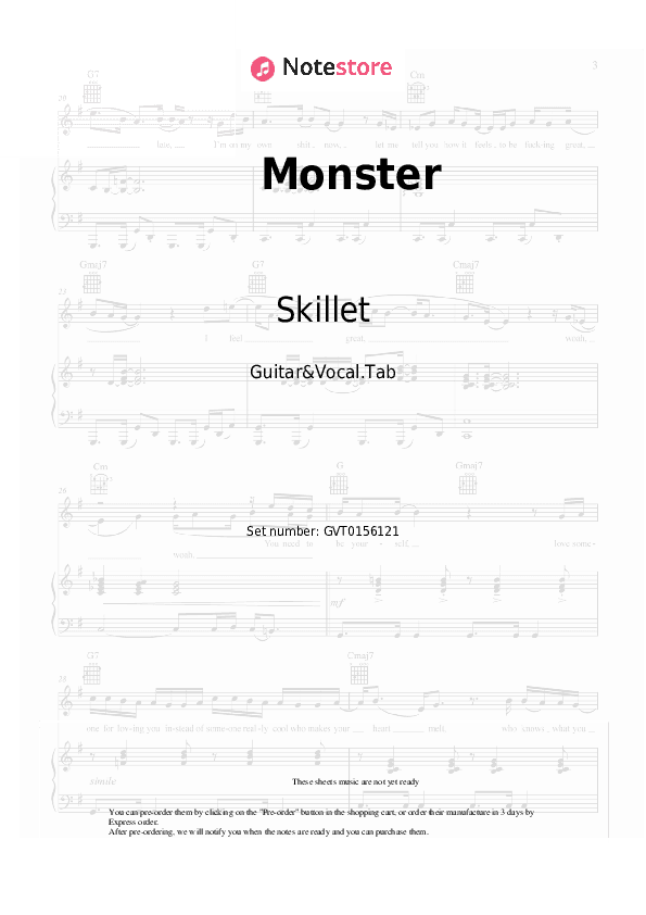 Monster - Skillet Chords and Voice - Guitar&Vocal.Tab