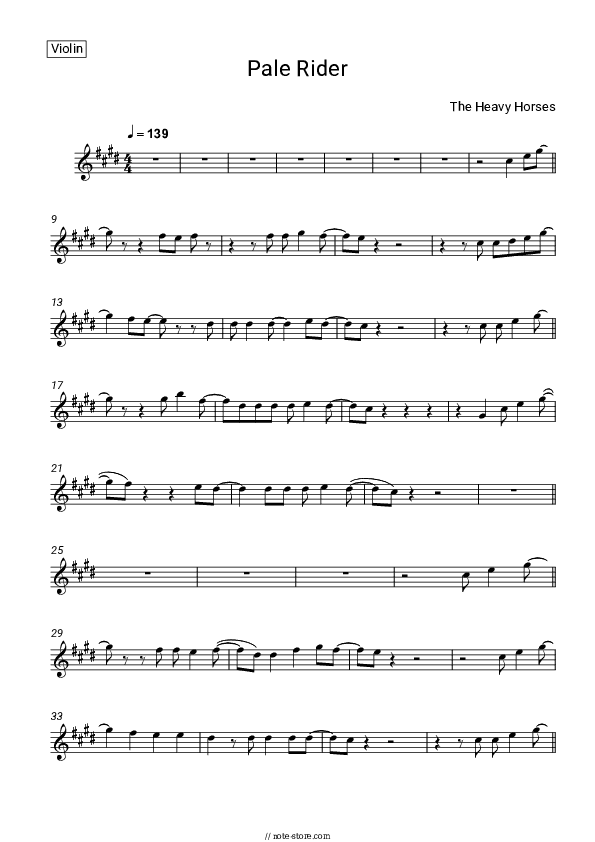 Pale Rider - The Heavy Horses Violin Sheet Music - Violin