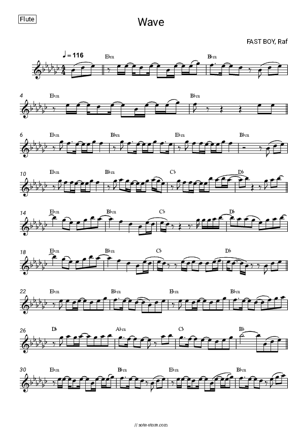 Wave - FAST BOY, Raf Flute Sheet Music - Flute