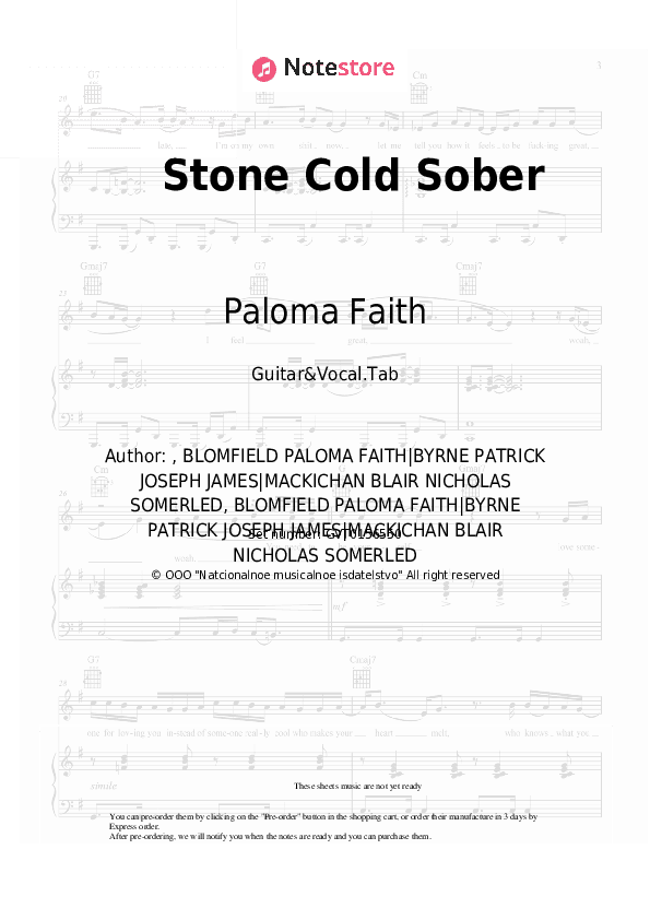 Stone Cold Sober - Paloma Faith Chords and Voice - Guitar&Vocal.Tab
