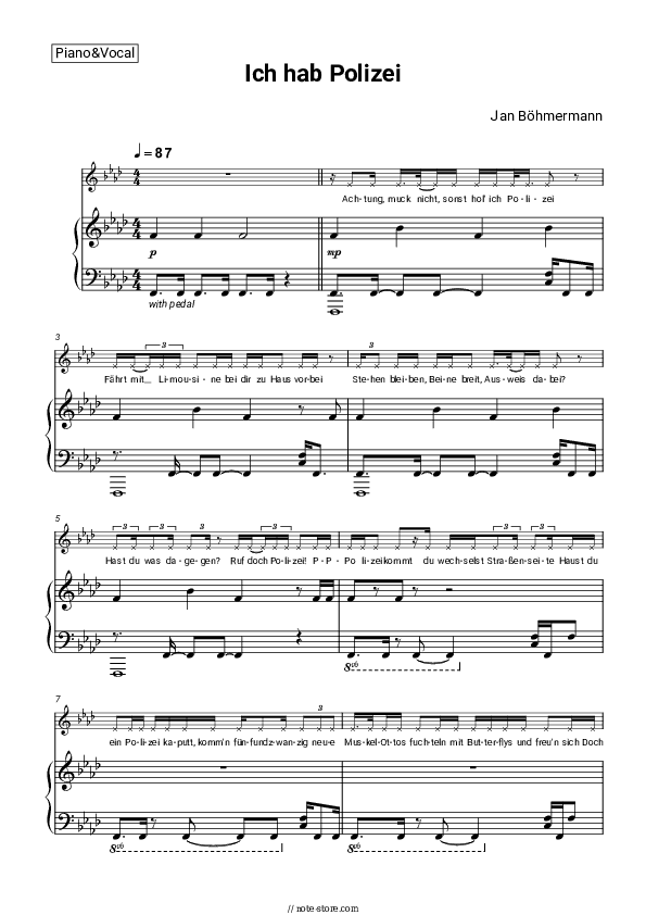 Ich hab Polizei - Jan Böhmermann Piano Sheet Music with the Voice part - Piano&Vocal