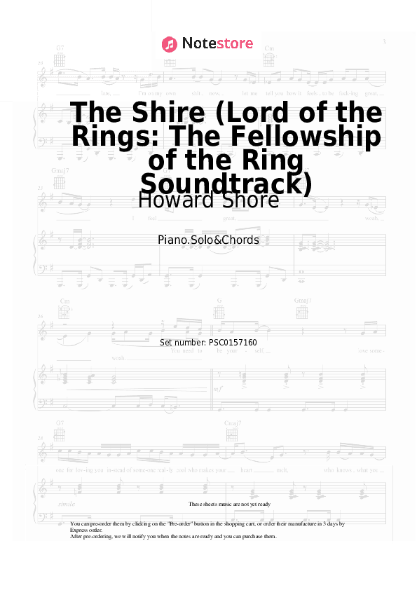 The Shire (Lord of the Rings: The Fellowship of the Ring Soundtrack) - Howard Shore Piano Sheet Music and Chords - Piano.Solo&Chords