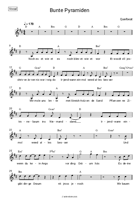 Bunte Pyramiden - Querbeat Vocal Sheet Music - Vocal