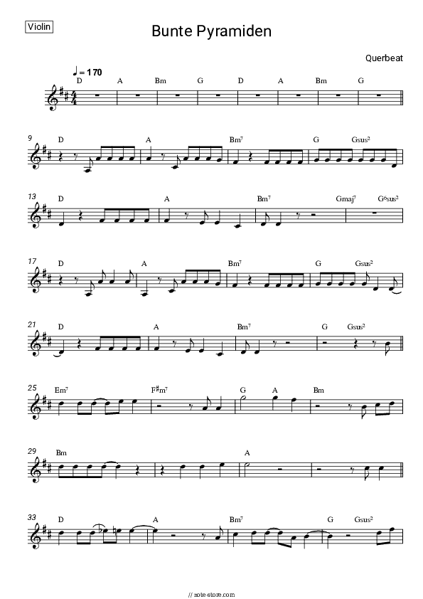 Bunte Pyramiden - Querbeat Violin Sheet Music - Violin