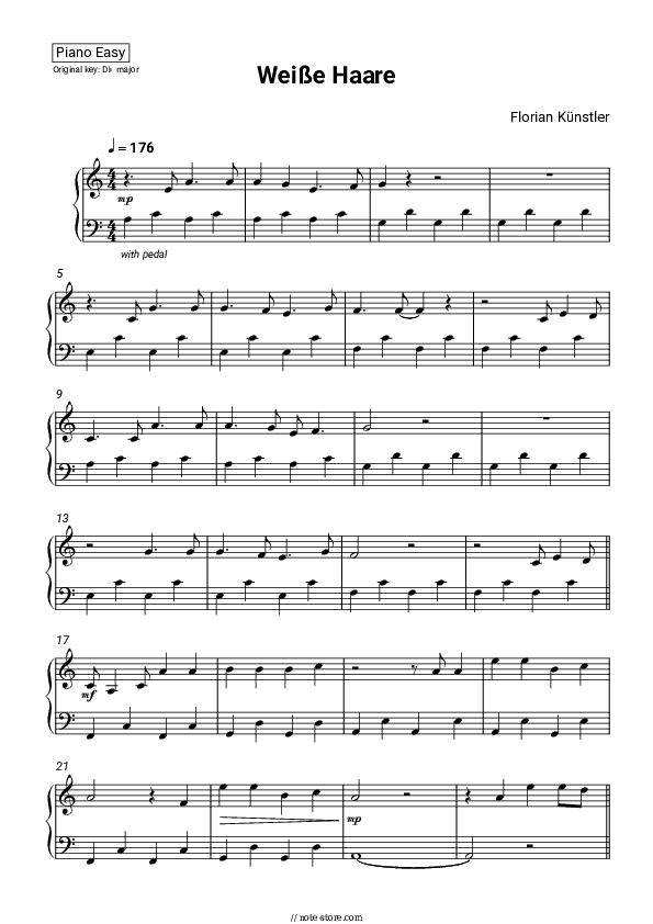 Weiße Haare - Florian Künstler Piano Sheet Music Easy - Piano.Easy