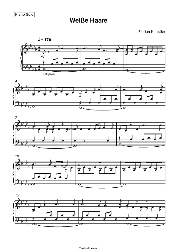 Weiße Haare - Florian Künstler Piano Sheet Music - Piano.Solo