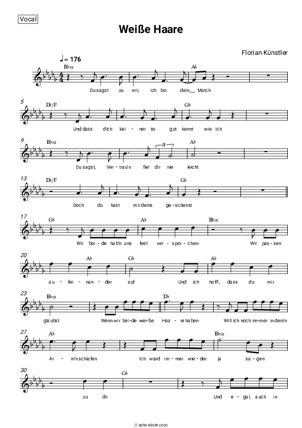 Weiße Haare - Florian Künstler Vocal Sheet Music - Vocal