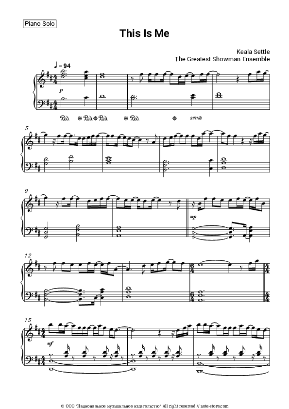 This Is Me - Keala Settle, The Greatest Showman Ensemble Piano Sheet Music - Piano.Solo