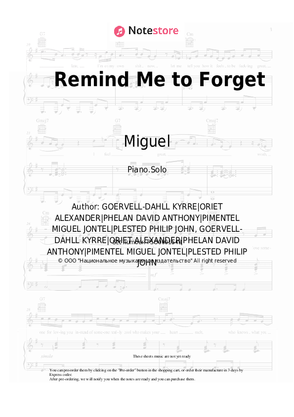 Remind Me to Forget - Miguel, Kygo Piano Sheet Music - Piano.Solo