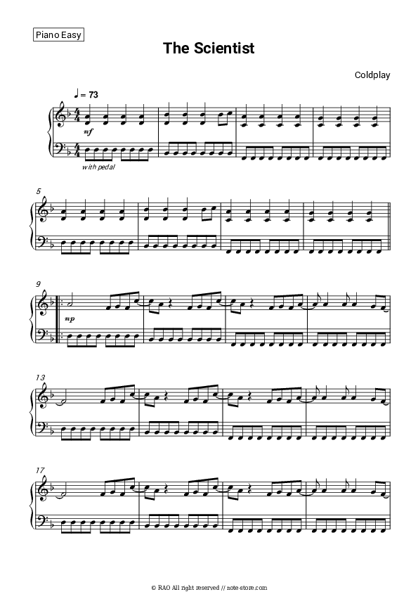 The Scientist - Coldplay Piano Sheet Music Easy - Piano.Easy