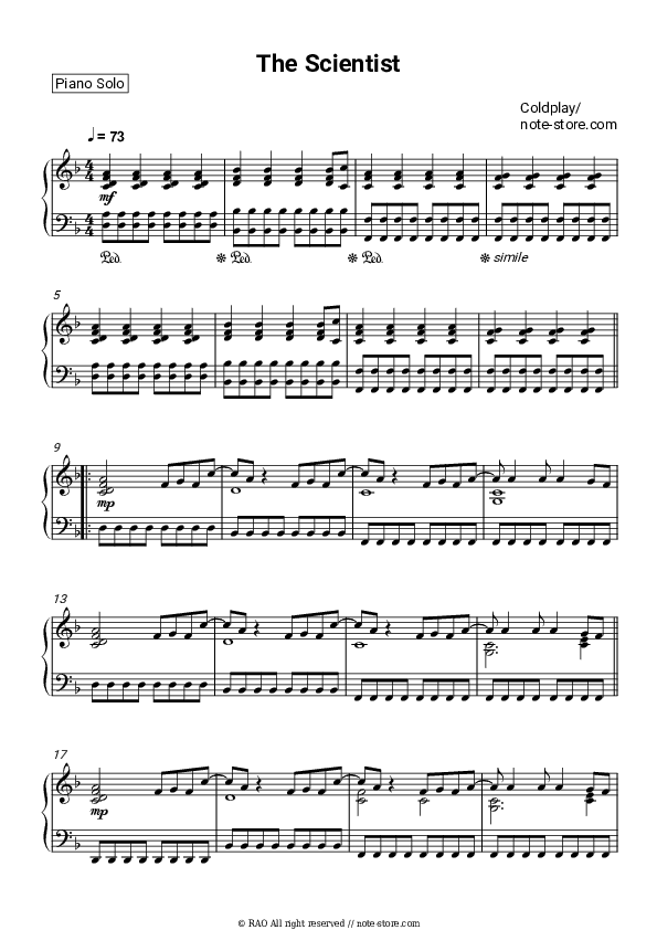 The Scientist - Coldplay Piano Sheet Music - Piano.Solo