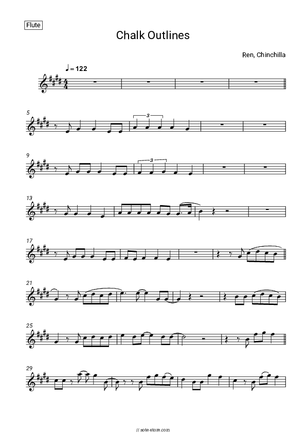 Chalk Outlines - Ren, Chinchilla Flute Sheet Music - Flute