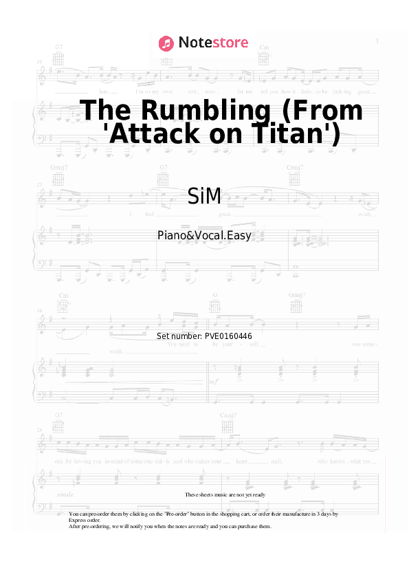 The Rumbling (From 'Attack on Titan') - SiM Piano Sheet Music Easy and Vocal - Piano&Vocal.Easy