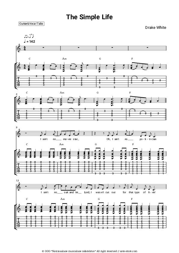 The Simple Life - Drake White Chords and Voice - Guitar&Vocal.Tab