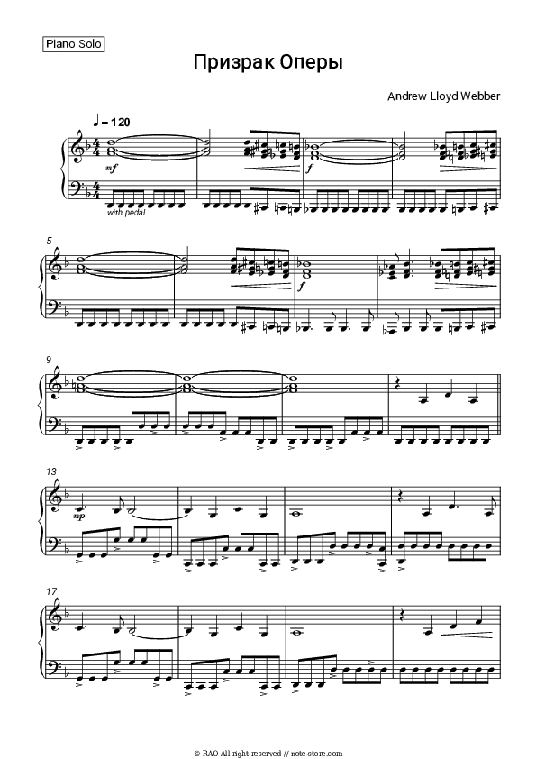 The Phantom of the Opera - Andrew Lloyd Webber Piano Sheet Music - Piano.Solo