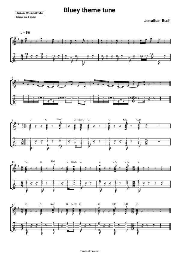 Bluey Theme Tune (from 'Bluey') - Bluey, Joff Bush Ukulele Sheet Music - Ukulele.Chords&Tab