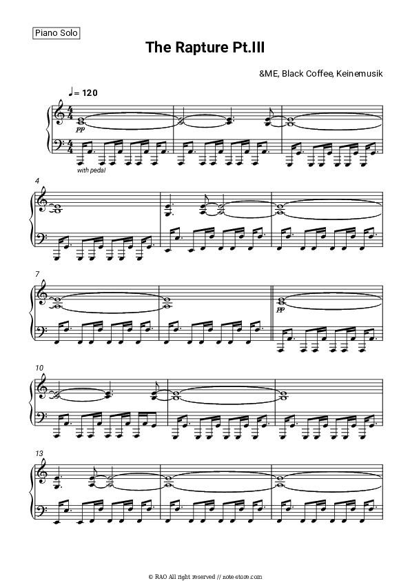 The Rapture Pt.III - &ME, Black Coffee, Keinemusik Piano Sheet Music - Piano.Solo