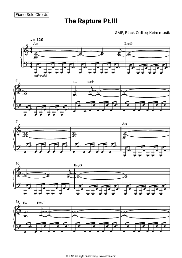The Rapture Pt.III - &ME, Black Coffee, Keinemusik Piano Sheet Music and Chords - Piano.Solo&Chords