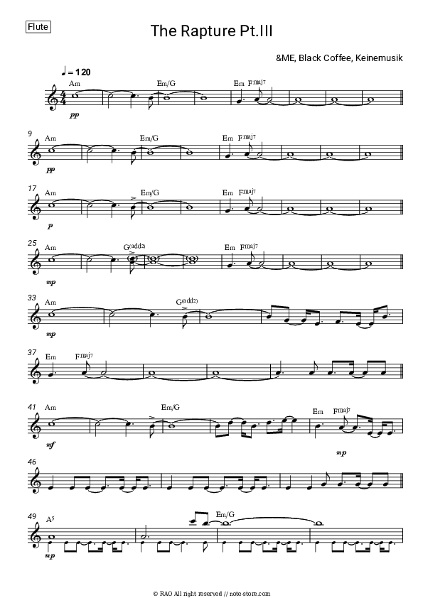 The Rapture Pt.III - &ME, Black Coffee, Keinemusik Flute Sheet Music - Flute