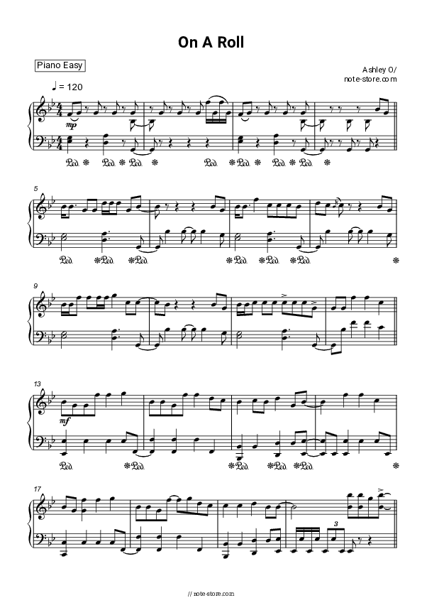 On a Roll - Ashley O Piano Sheet Music Easy - Piano.Easy