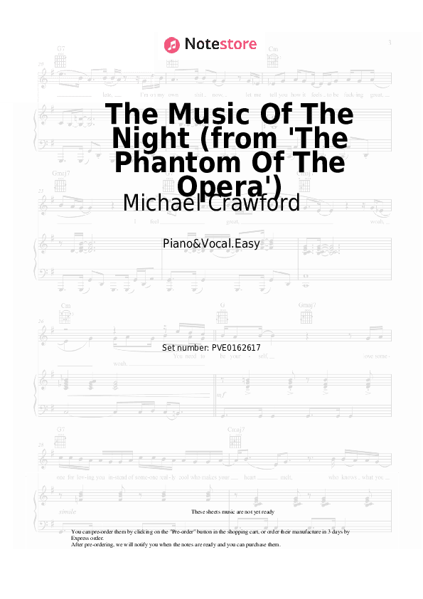 The Music Of The Night (from 'The Phantom Of The Opera') - Michael Crawford, Andrew Lloyd Webber Piano Sheet Music Easy and Vocal - Piano&Vocal.Easy