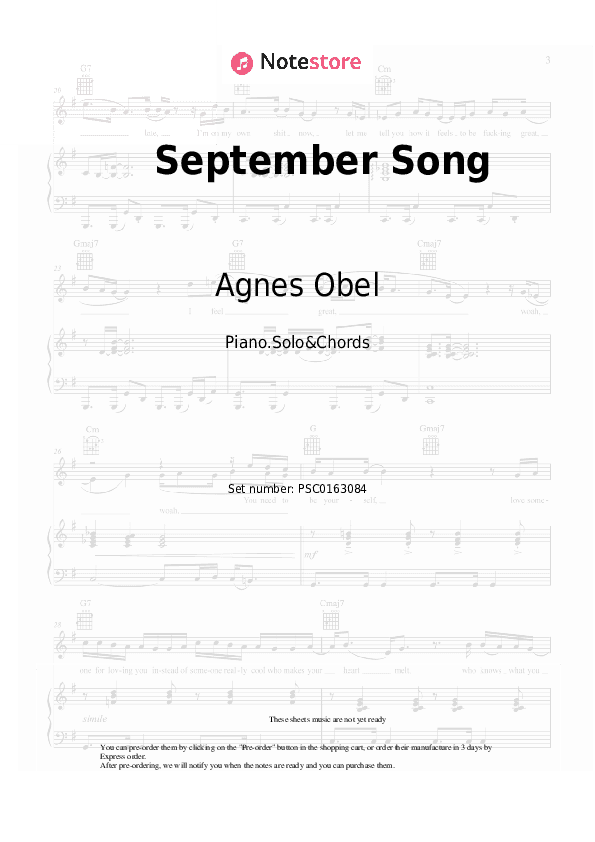 September Song - Agnes Obel Piano Sheet Music and Chords - Piano.Solo&Chords