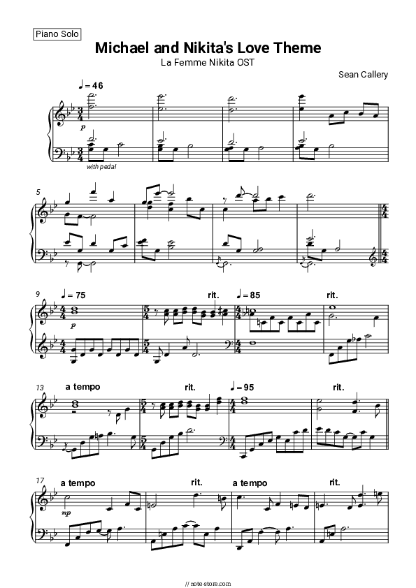 Michael and Nikita's Love Theme (La Femme Nikita OST) - Sean Callery Piano Sheet Music - Piano.Solo