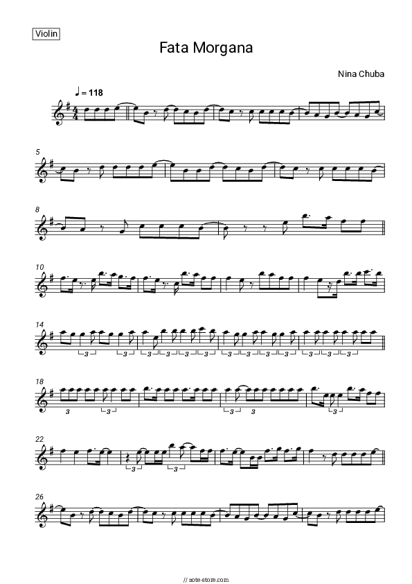 Fata Morgana - Nina Chuba, Tokio Hotel Violin Sheet Music - Violin