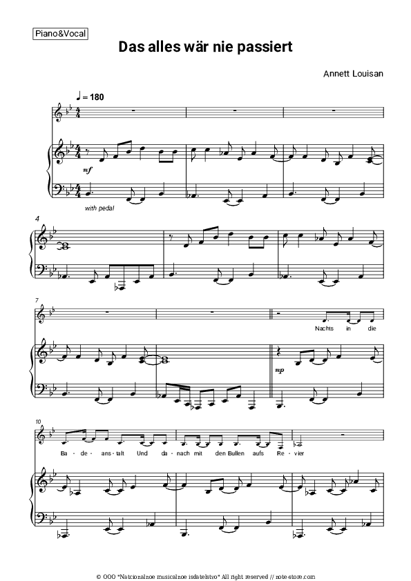 Das alles wär nie passiert - Annett Louisan Piano Sheet Music with the Voice part - Piano&Vocal