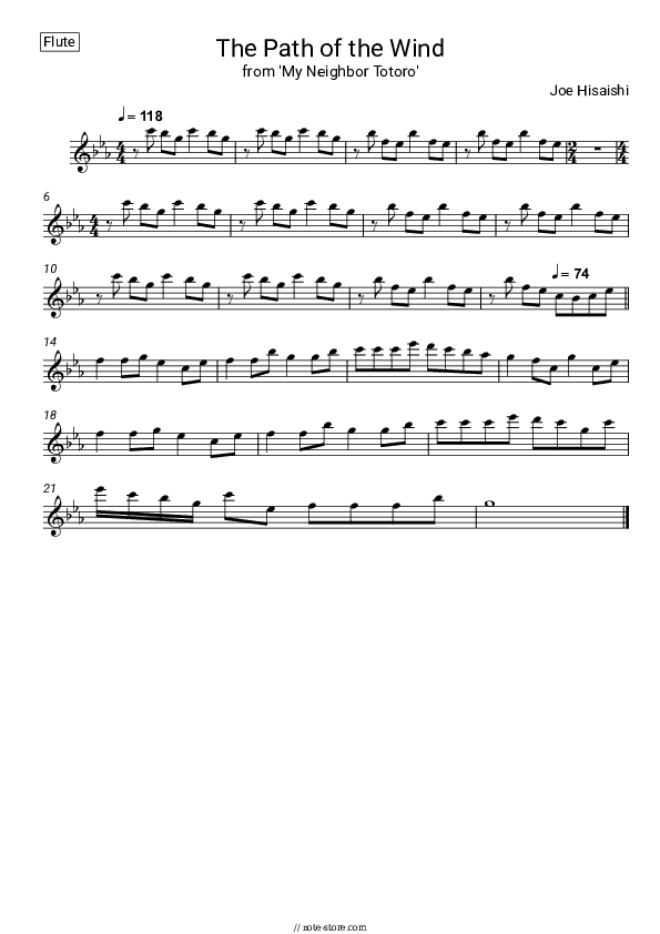 The Path of the Wind (from 'My Neighbor Totoro') - Joe Hisaishi Flute Sheet Music - Flute