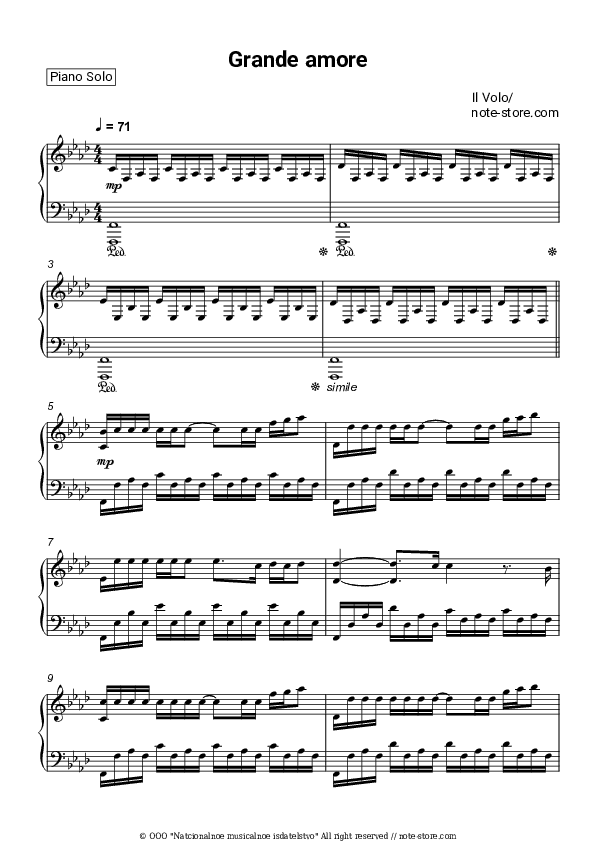 Grande amore - Il Volo Piano Sheet Music - Piano.Solo