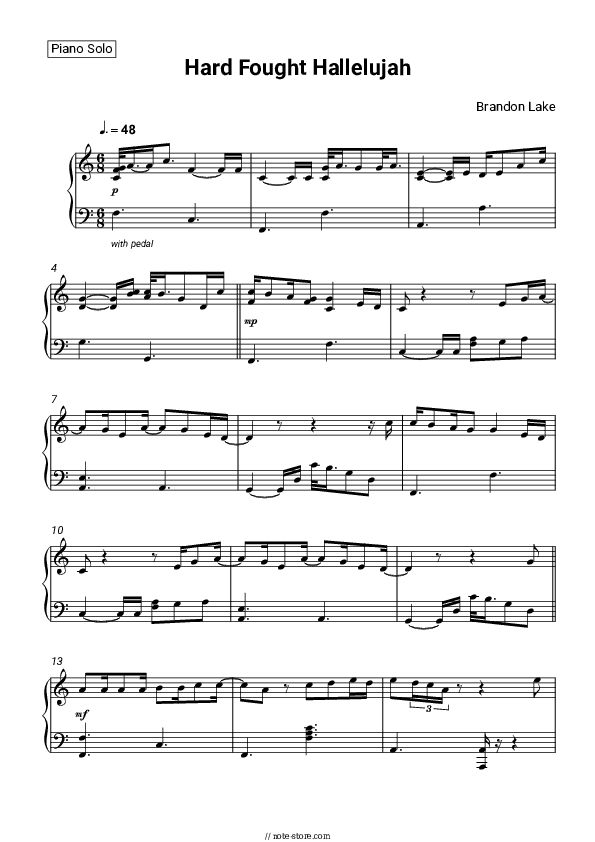 Hard Fought Hallelujah - Brandon Lake Piano Sheet Music - Piano.Solo