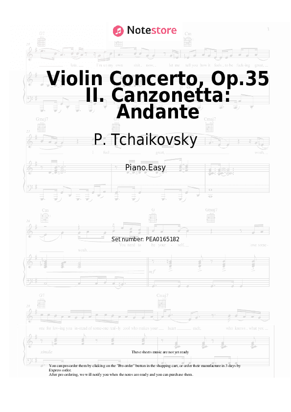 Violin Concerto, Op.35 II. Canzonetta: Andante - P. Tchaikovsky Piano Sheet Music Easy - Piano.Easy