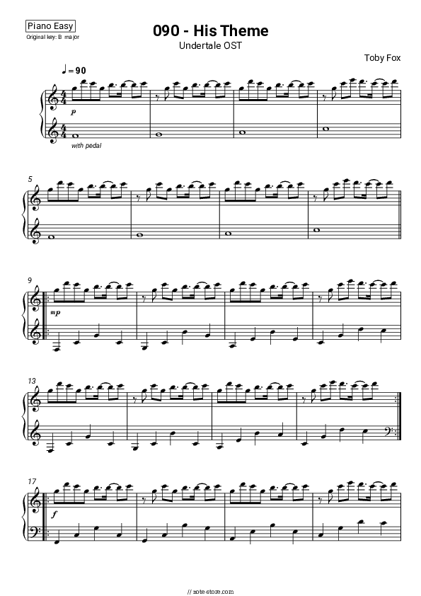 Undertale OST: 090 - His Theme - Toby Fox Piano Sheet Music Easy - Piano.Easy