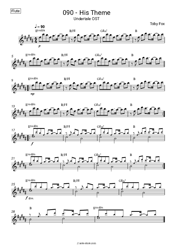 Undertale OST: 090 - His Theme - Toby Fox Flute Sheet Music - Flute