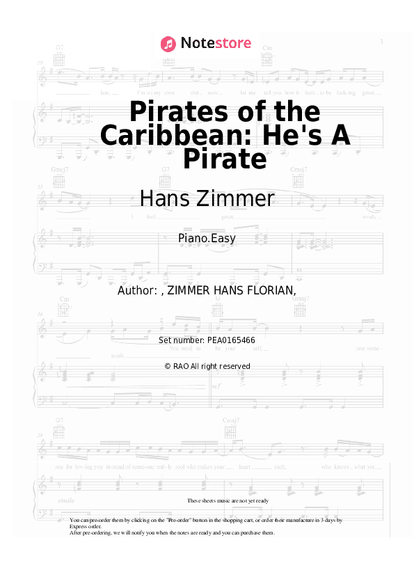 Pirates of the Caribbean: He's A Pirate - Hans Zimmer Piano Sheet Music Easy - Piano.Easy