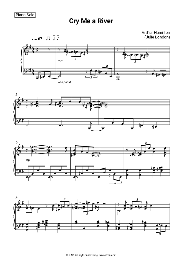 Cry Me a River - Julie London Piano Sheet Music - Piano.Solo