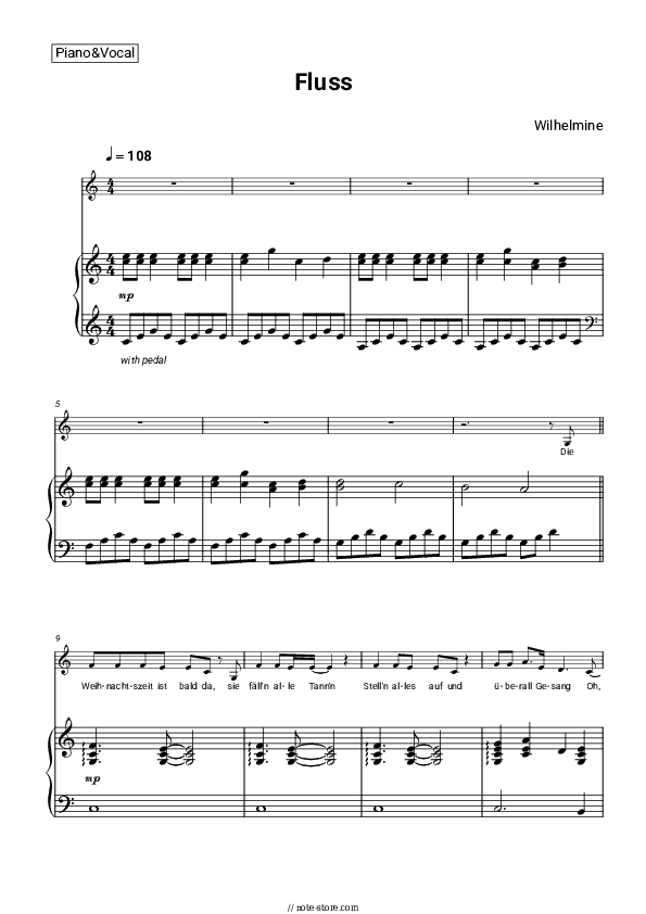 Fluss - Wilhelmine Piano Sheet Music with the Voice part - Piano&Vocal