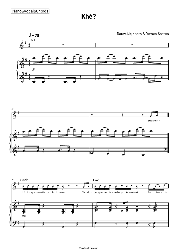 Khé? - Rauw Alejandro, Romeo Santos Piano Sheet Music with the Vocal and Chords - Piano&Vocal&Chords