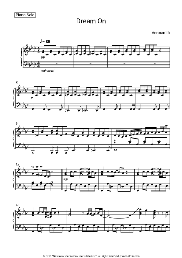 Dream On - Aerosmith Piano Sheet Music - Piano.Solo
