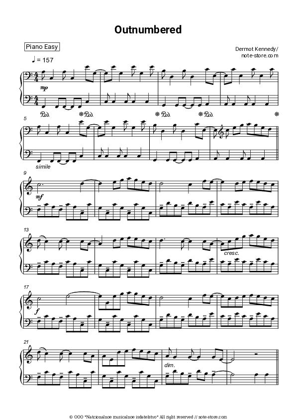 Outnumbered - Dermot Kennedy Piano Sheet Music Easy - Piano.Easy