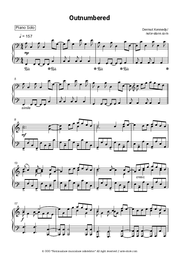 Outnumbered - Dermot Kennedy Piano Sheet Music - Piano.Solo