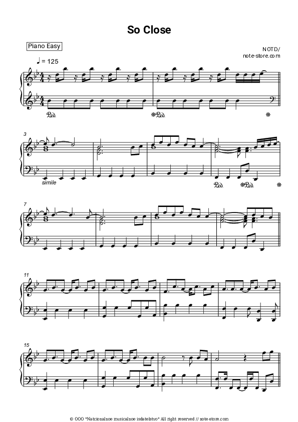 So Close - NOTD, Felix Jaehn, Captain Cuts, Georgia Ku Piano Sheet Music Easy - Piano.Easy